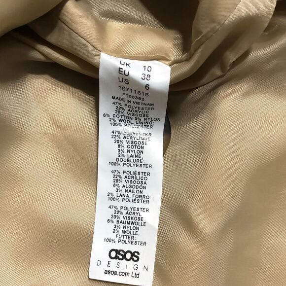 ASOS DESIGN Brushed Shacket Women's 6 Camel Beige Long Sleeve Button Closure - Picture 6 of 9